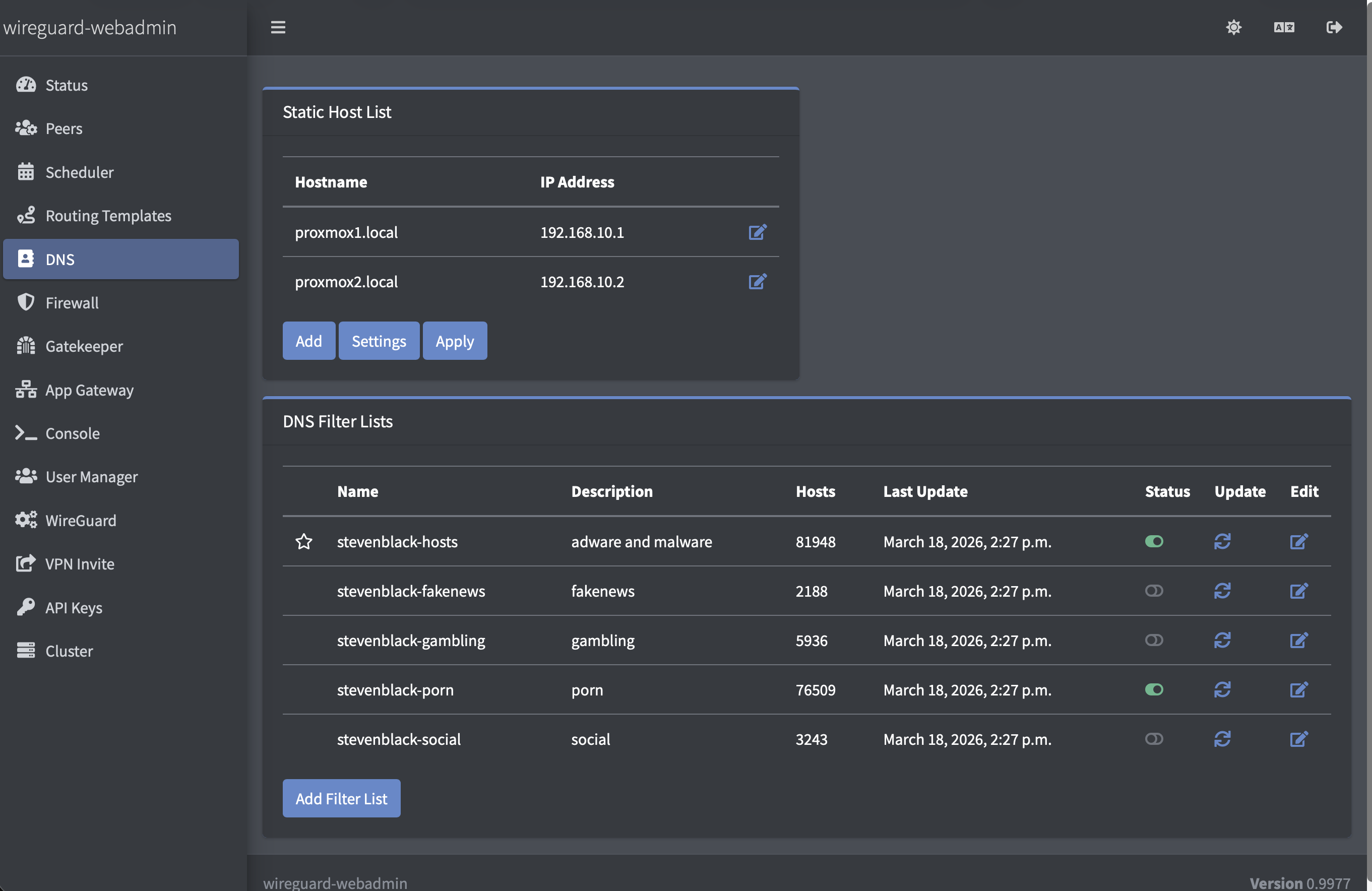 DNS management with blacklists